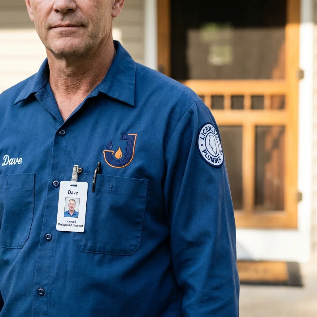 Licensed plumber showing ID badge in Syracuse, IN