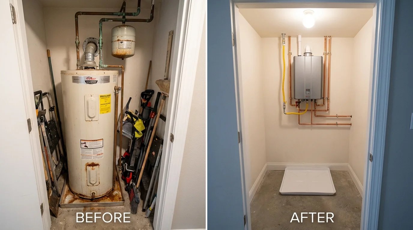 Tank water heater versus wall-mounted tankless unit comparison for Syracuse, IN homeowners